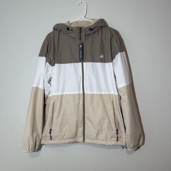 New Balance Fleece Lined Zip Up Hooded Jacket Men’s Size Medium Tan White - Picture 7 of 7